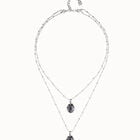 Multi strand necklace with two black oval faceted crystals